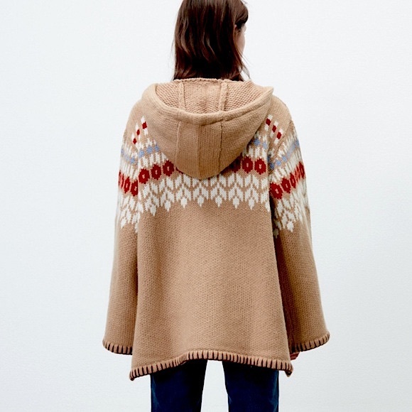 Zara Wool Blend Jacquard Knit Oversized Poncho Sweater Sz. Medium *BLOGGER FAVE* - Picture 8 of 11